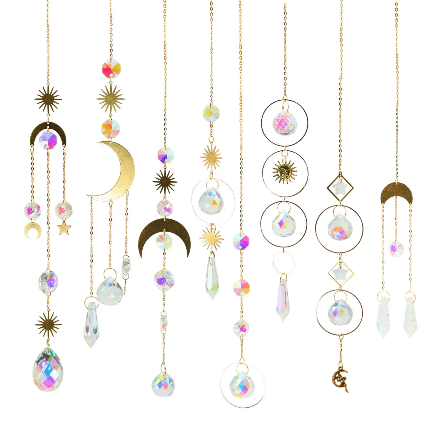 Crystal Suncatcher Moon Star Rainbow Sun Catcher Wind Chime Pendant Sun Catcher Pendants Outdoor Garden Yard Hanging Decor