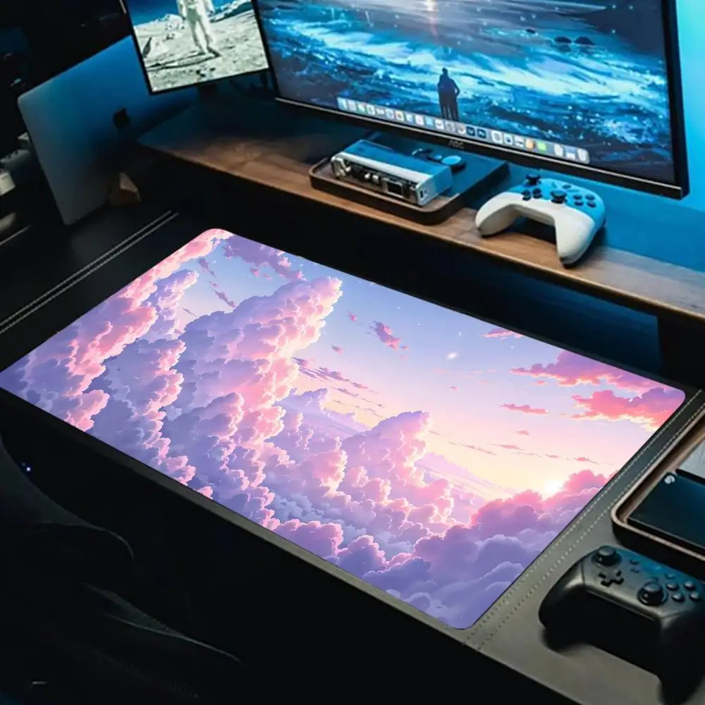

Большой милый пастельный коврик для мыши с облаком Kawaii, мультяшный настольный коврик, противоскользящий резиновый удлиненный длинный коврик 900x400, коврики для игровой клавиатуры