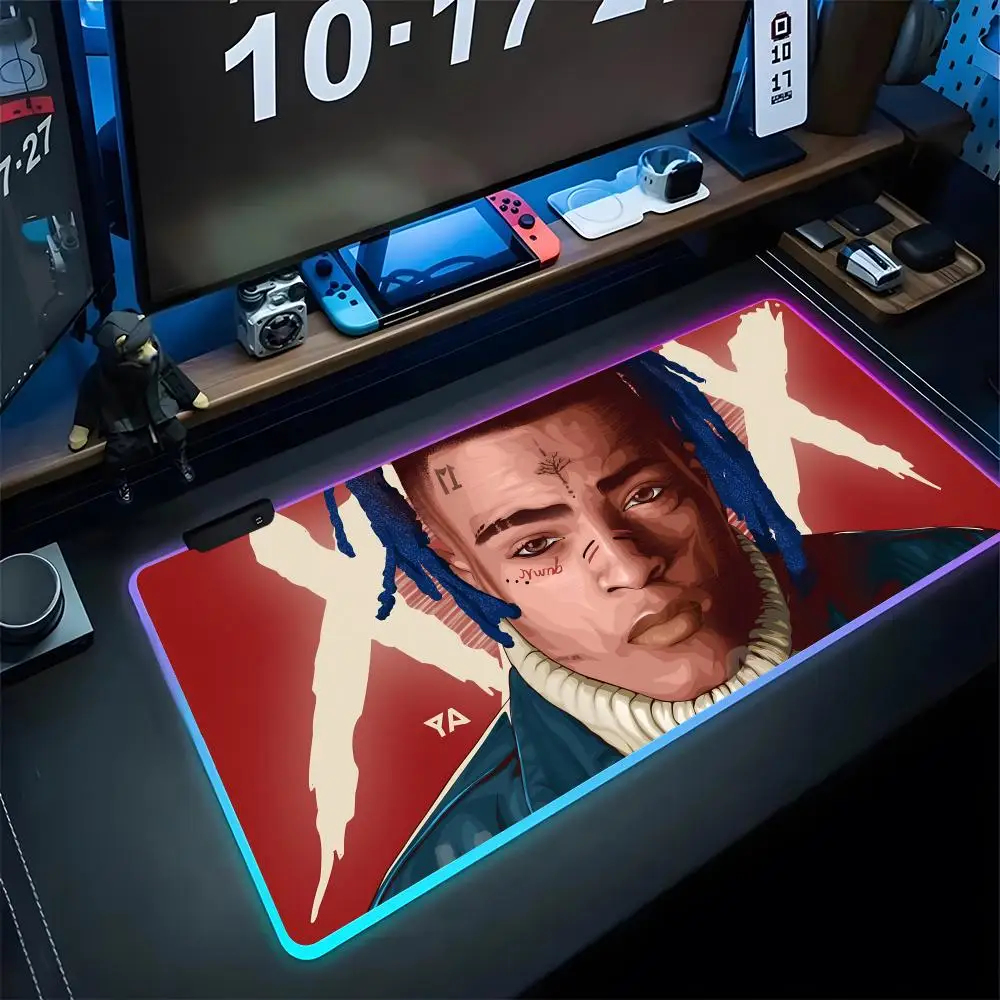 

Коврик для мыши XXXTentacion, игровой перламутровый RGB-коврик для мыши с подсветкой, коврик для клавиатуры, коврик для ноутбука XXL, коврик для стола, настольный коврик