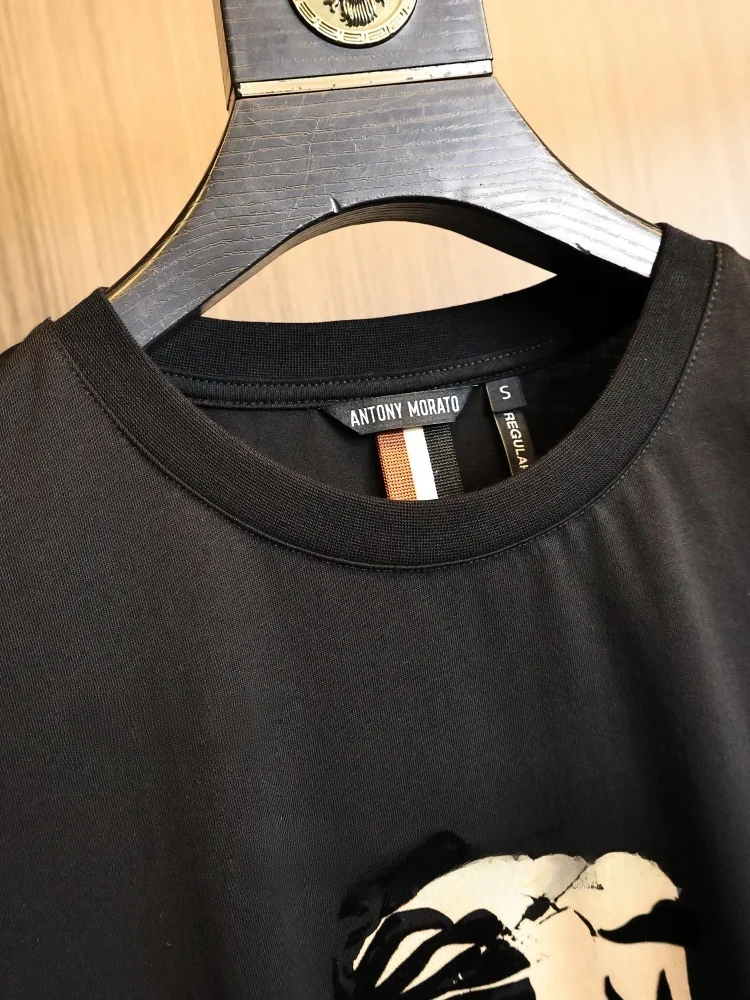 Summer Men's Cotton round Neck Short Sleeve T-Shirt Flocking Printing Skin-friendly High-density Single-thread Fashionable