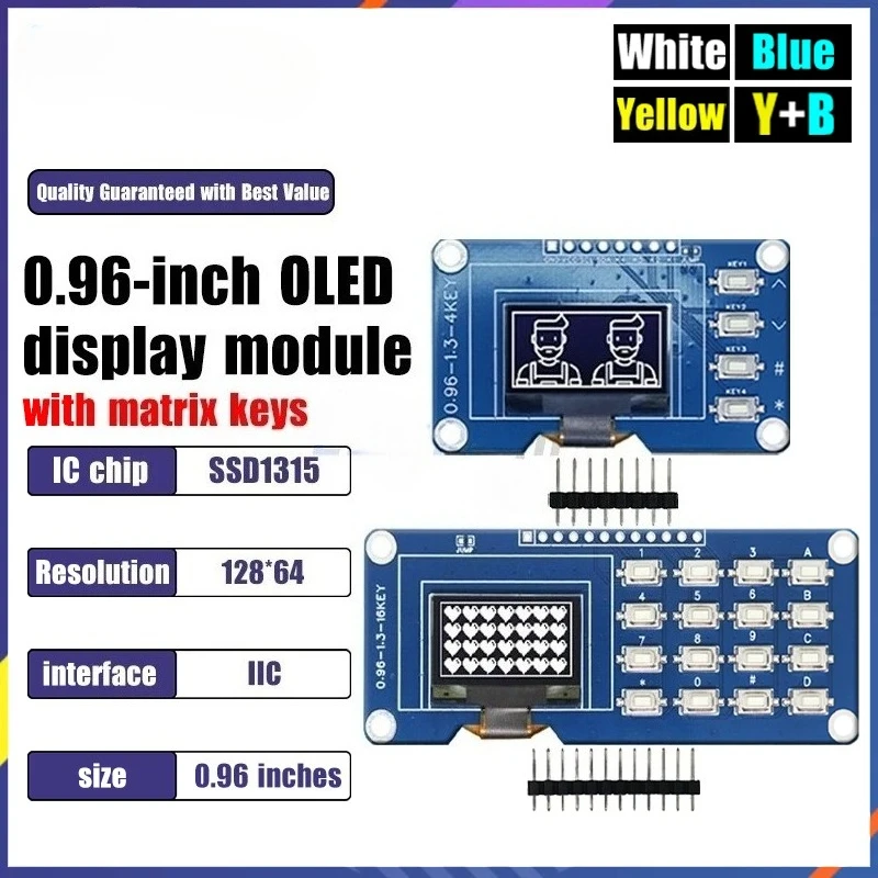 0.96 Inch OLED Display with 4x4 Keyboard Module, SSD1315 128x64  Compatible for DIY Projects and Raspberry Pi