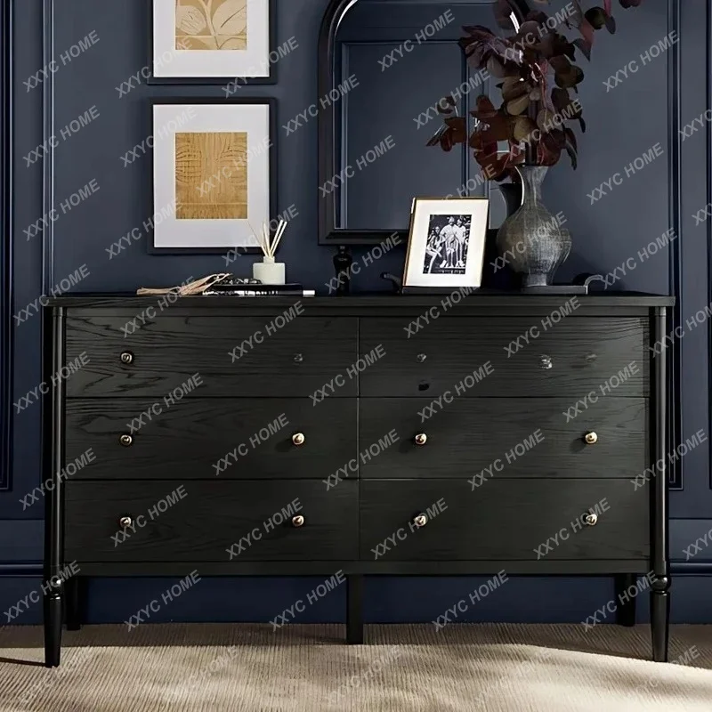 

solid wood dining side cabinet, retro chest cabinet, bedroom drawer storage, wall side cabinet