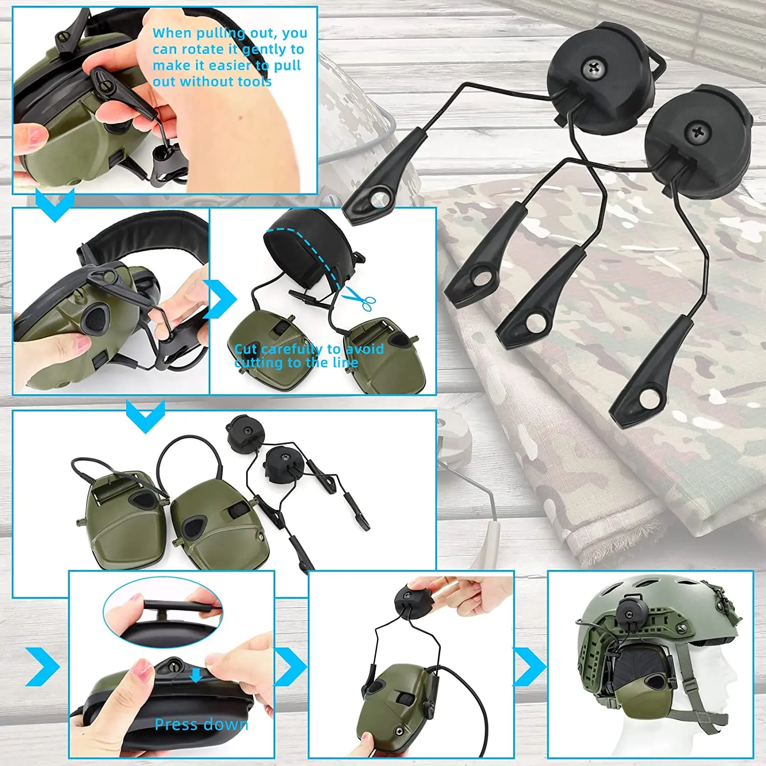 Tactical Electronic earmuf with ARC OPS-CORE Helmet Rail Adapter for Howard Leight Impact Sport hunt shooting headset Stand