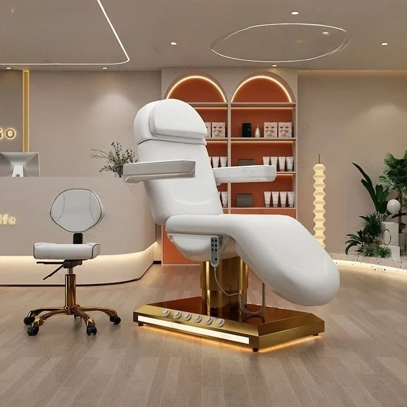 3-Motor Gold-Plated Beauty Massage Bed With Foot Control Customizable Facial Bed