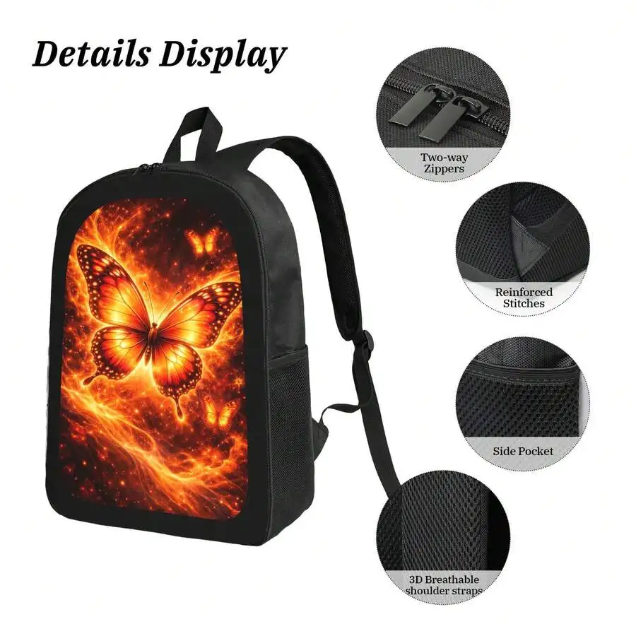 

Flame Butterfly Print Backpack Stylish Casual Lightweight Durable Daypack For Men Women