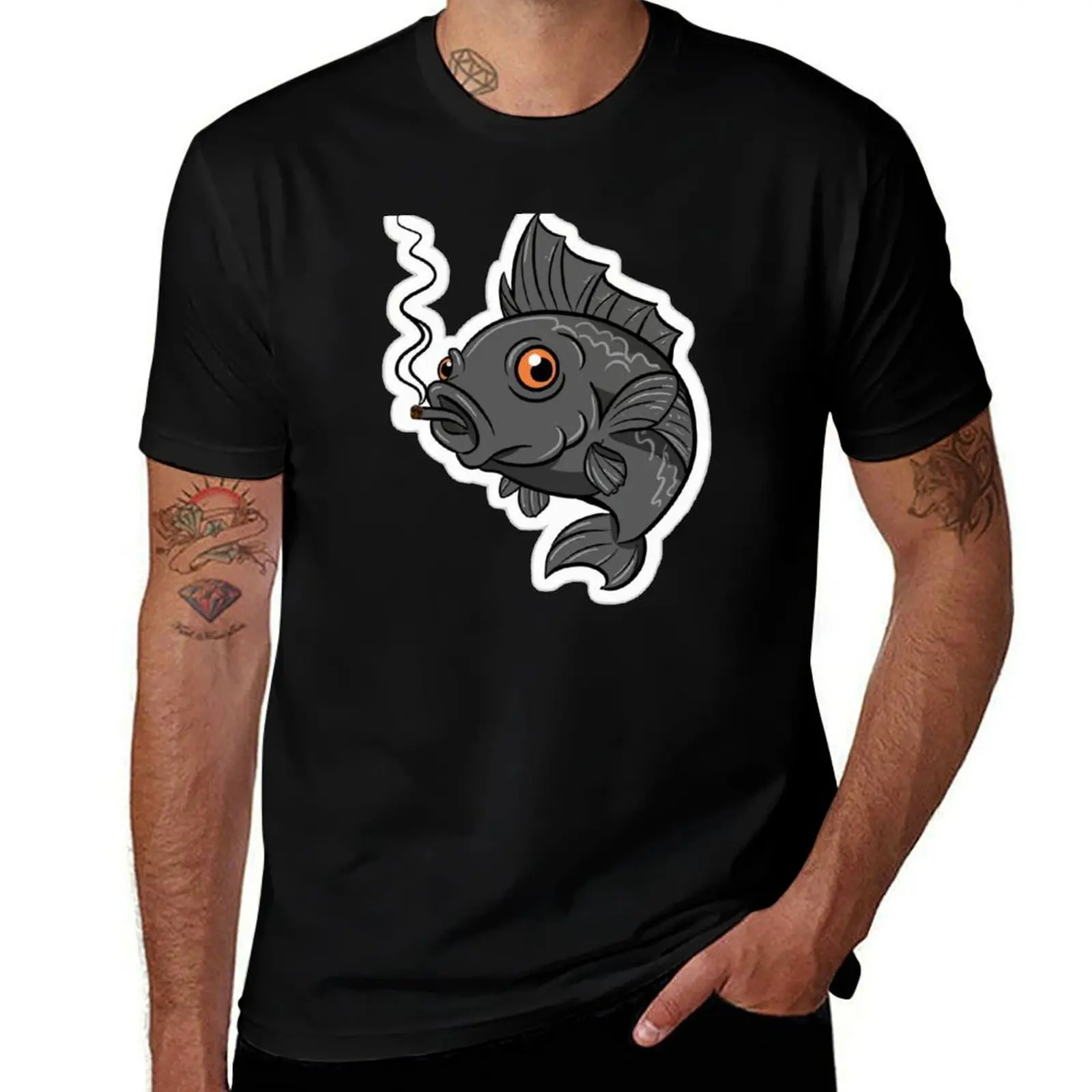 Grey Badfish Smoking Joint T-Shirt Plus Size Lightweight Tee Shirt