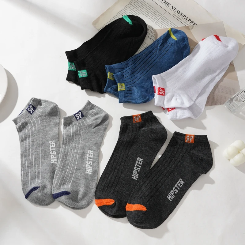 10 Pairs/Lot Men's Fashion Letter Sports Socks Anti Odor Sweat-Absorbing Soft Breathable Ankle Socks Versatile Casual Socks