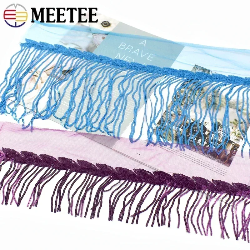 2/5/10Yards Sequin Embroidery Tassel Fringe Lace Trims Glitter Ribbons Band Fabric Dance Performance DIY Clothes Sewing Fringes view 6