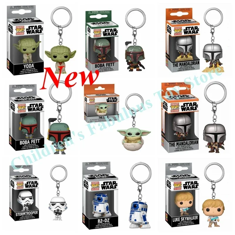 Funko 키 체인 스타 워즈 Mandalorian Stormtrooper 다스 베이더 요다 R2-D2 Chewbecca BOBA FETT IG-11 액션 피규어 장난감 열쇠 고리