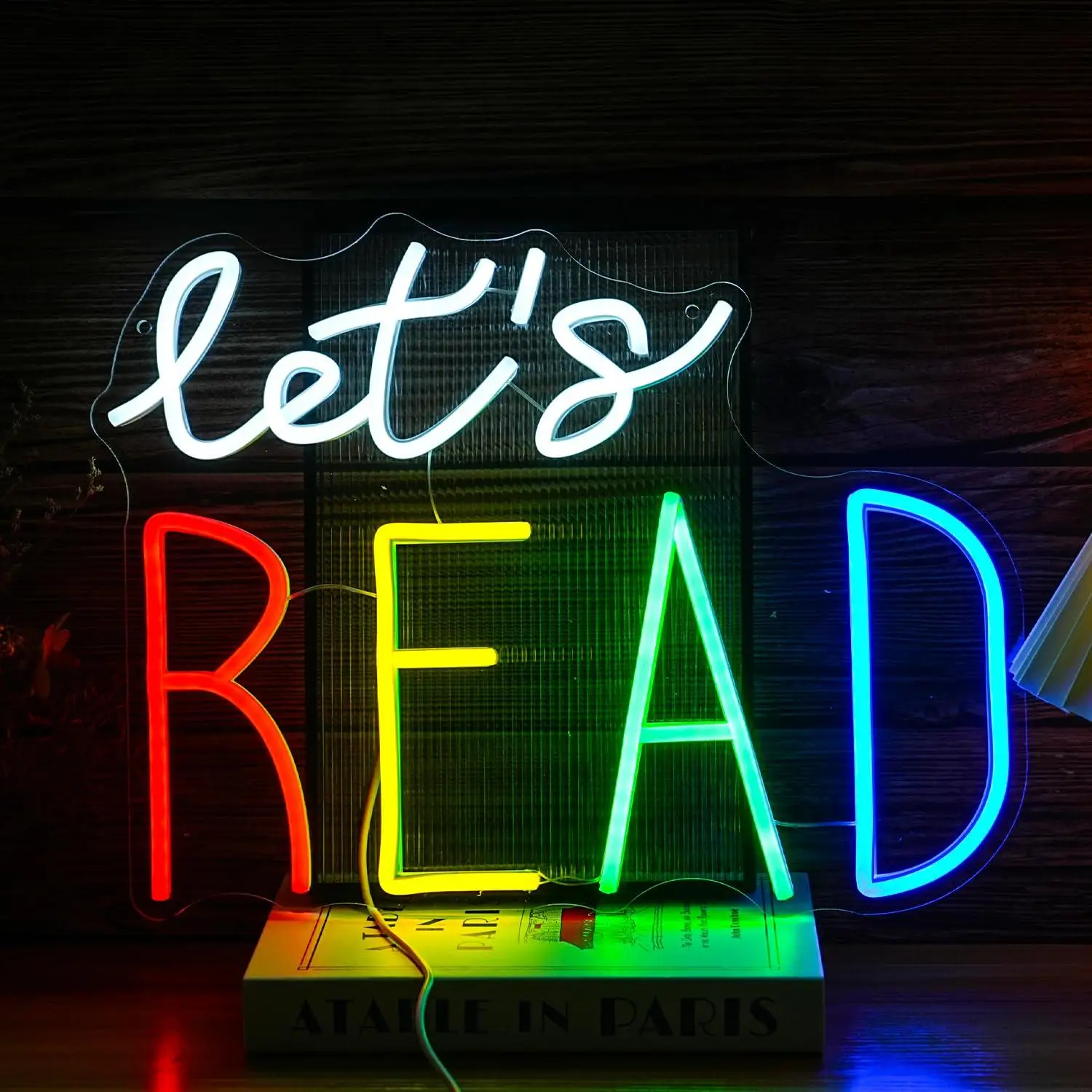 Let’s Read Neon Sign LED Dimmable Multicolored Neon Light For Classroom Bookstore Reading Corner Home Study Room Wall Decor