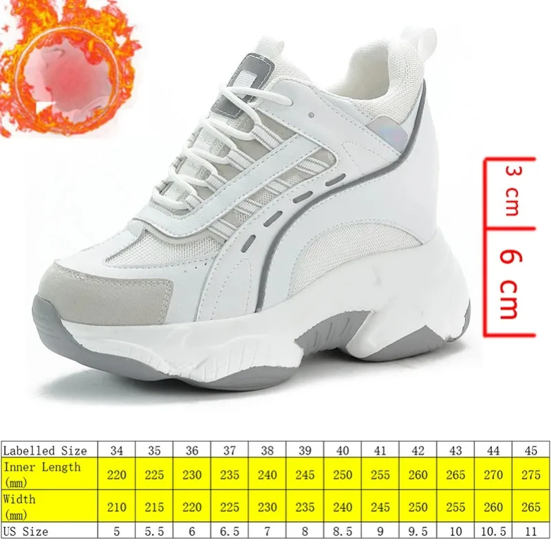 Fujin Platform Wedge Sneakers Chunky Shoes Dad Genuine Leather 9cm Heel Increased Height Vulcanized Shoes Boots Za