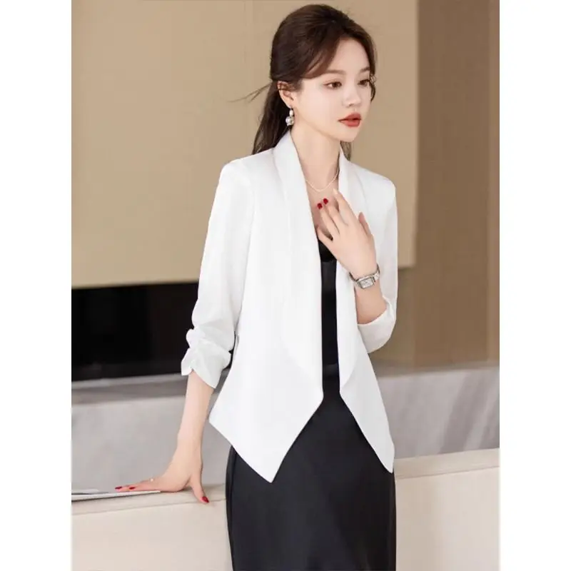 Dames Blazer Flip Kraag Zonbescherming Grote maten Dunne zijsplit Eén knop Basic Nieuwste montage Kralen Lente Zomer Retro
