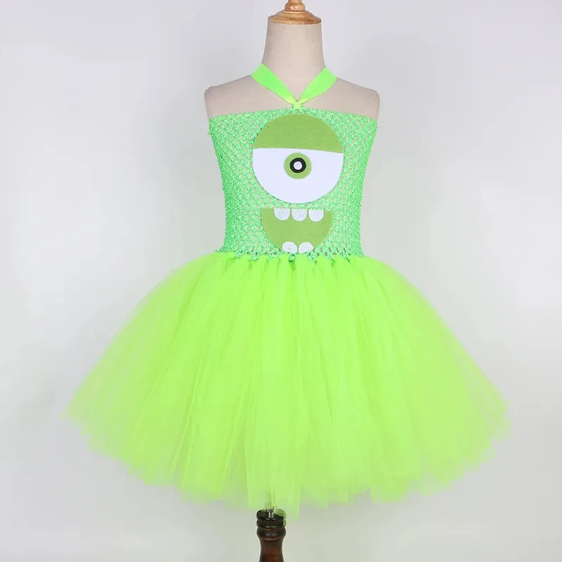 Mike Wazowski Costume di Halloween per bambini Abiti da festa di carnevale Verde Divertenti mostri Cosplay Ragazze Cartoon Tutu Abito da principessa