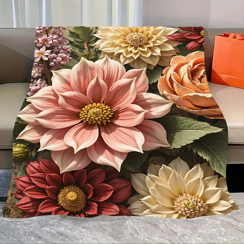 

1pc Flannel Blanket Elegant Floral Print Throw Blanket for Cozy Home Decor
