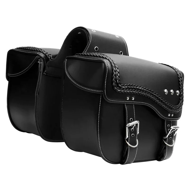 

Motorcycle PU Leather Side Saddlebags Waterproof Tool Bag Luggage Saddle Bags For Motorbike Universal B54775 Black