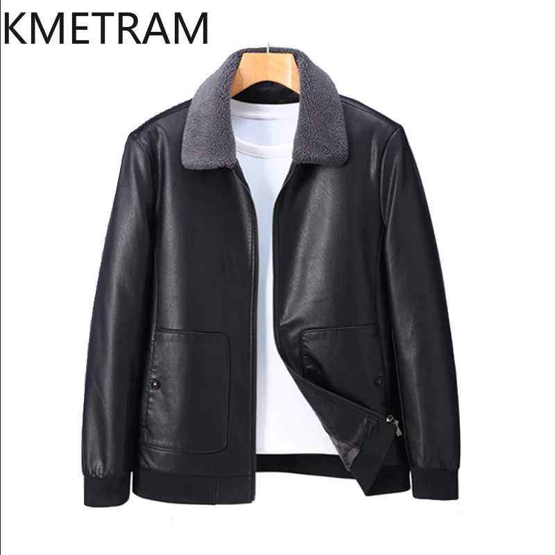 

KMETRAM Real Sheepskin Leather Mens Jacket Thickened Plush Autumn Winter Mens Clothing High Quality Men Coat Large Size Куртка