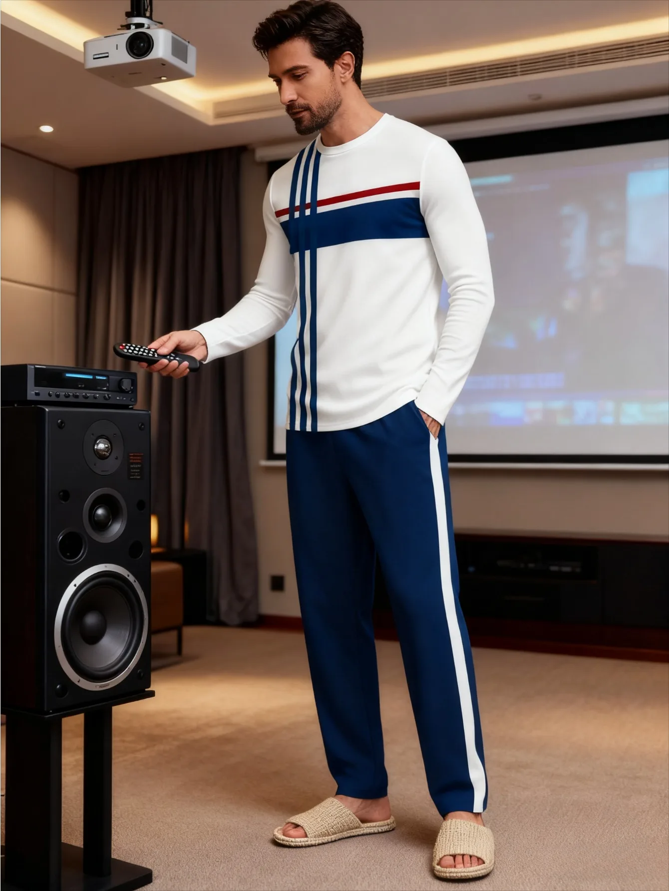 طقم بغطاء للرأس عصري مطبوع رقميًا للرجال مكون من قطعتين