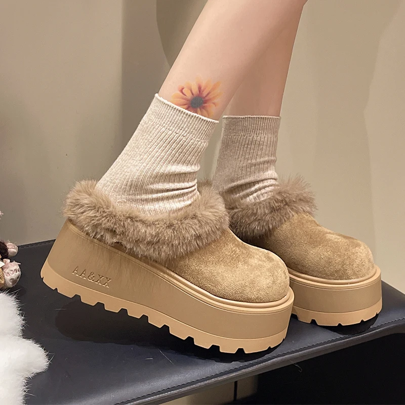 الفراء الأحذية النسائية الدافئة شباشب على الموضة الجلد المدبوغ منصة البغال أحذية 2025 أحذية الشتاء أحذية رياضية غير رسمية قصيرة أفخم الثلوج بوتاس موهير #2