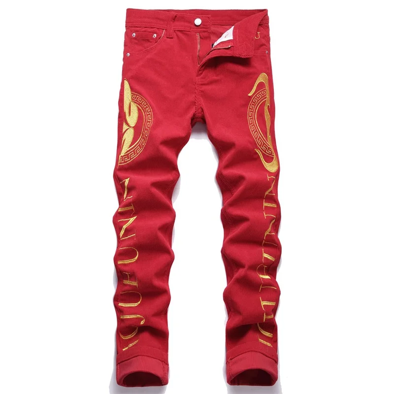 EH·MD® Autumn And Winter Red Ripped Jeans Men\'s Hip-Hop English Embroidery Reflective High-Quality High Street Fashion Zipper 23