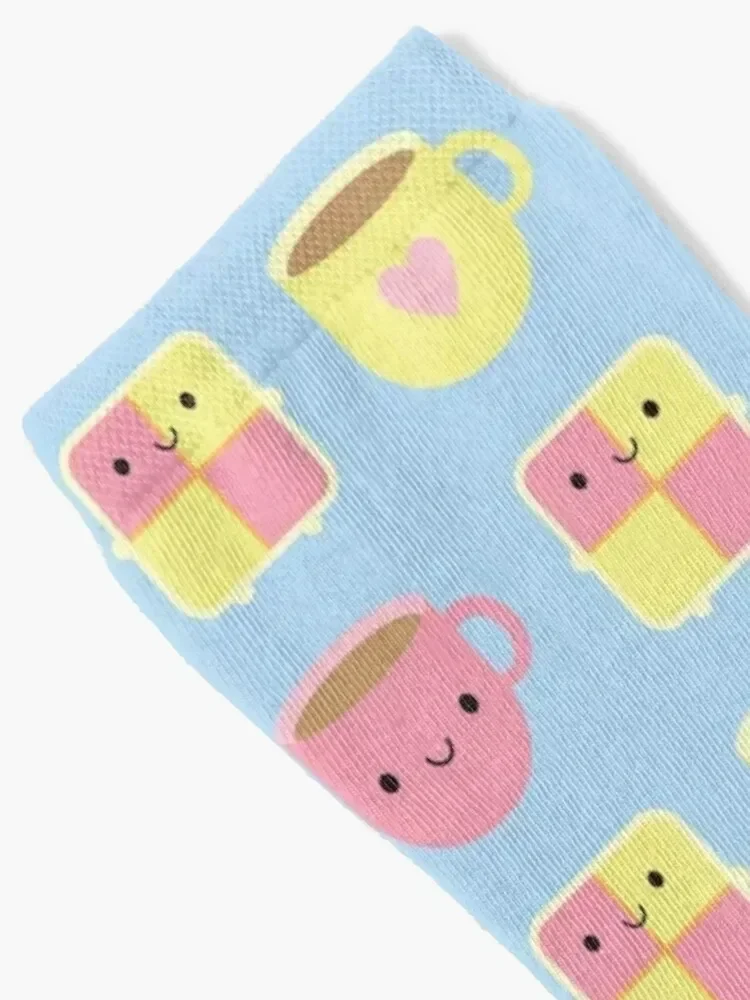 Kawaii Battenberg Cake & Cup of Tea Socks fashionable professional running gym japanese fashion Socks Male Women's