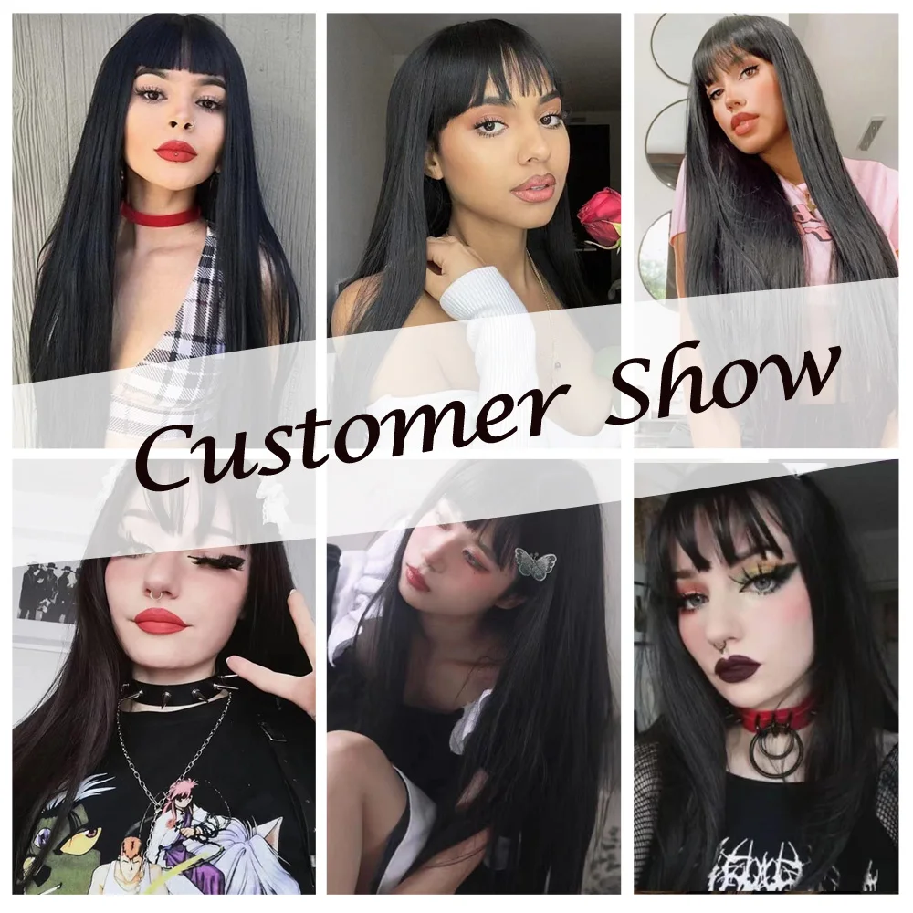 Sivir Synthetic Wigs For Women Long Silky Straight Hair with Bangs Brown-Black Color Heat Resistant Daily/Party/Cosplay
