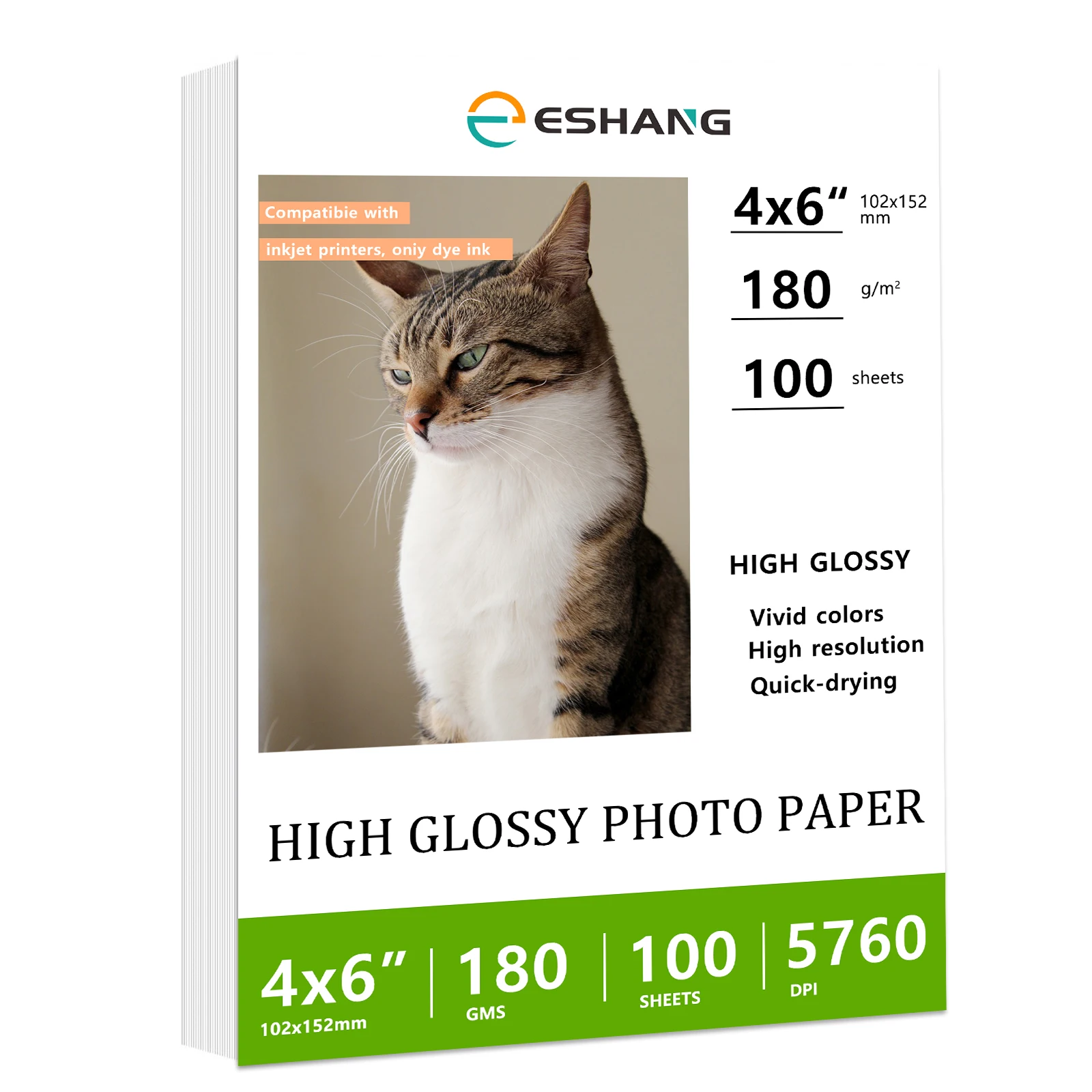 100 ورقة 180Gsm 48Ib مقاس 4 × 6 بوصات (102 × 152 مم) ورق صور عالي اللمعان للطابعة النافثة للحبر