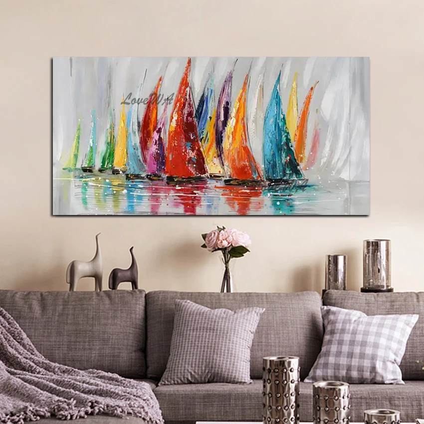 

Abstract Canvas Art Wall Colorful Sailboat Hand Drawing Nordic Decorative Paintings Frameless Beautiful Seascape 3d Picture