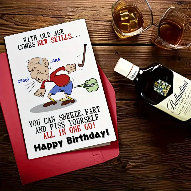 With Old Age Comes New Skills Funny Self-Mocking Birthday Card for Senior Citizens  Interesting Cartoon Cards for the Elderly