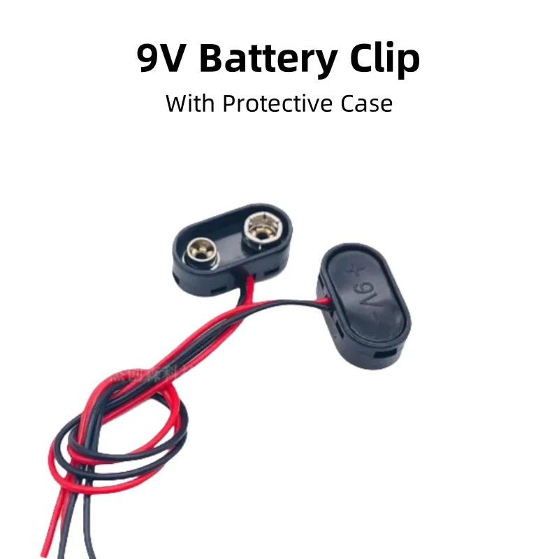 5 - Piece Pack, High-Quality 9V Battery Clips , 6F22, Square Power Cable, with Protective Case, 9V Battery Holder