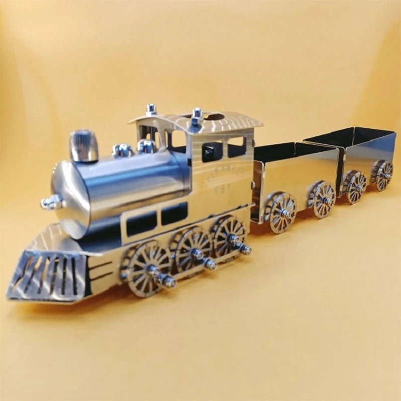 

Stainless Steel Steam Train Assembly Model Finished The Travelers Metal Toy Ornament Handicraft Gift Collection