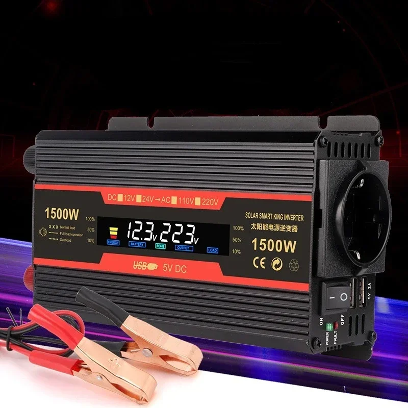 1500W/2000W/2600W Pure Sine Wave Inverter DC 12V/24V To AC 220V Transformer EU Socket Display Power Converter Solar Inverters