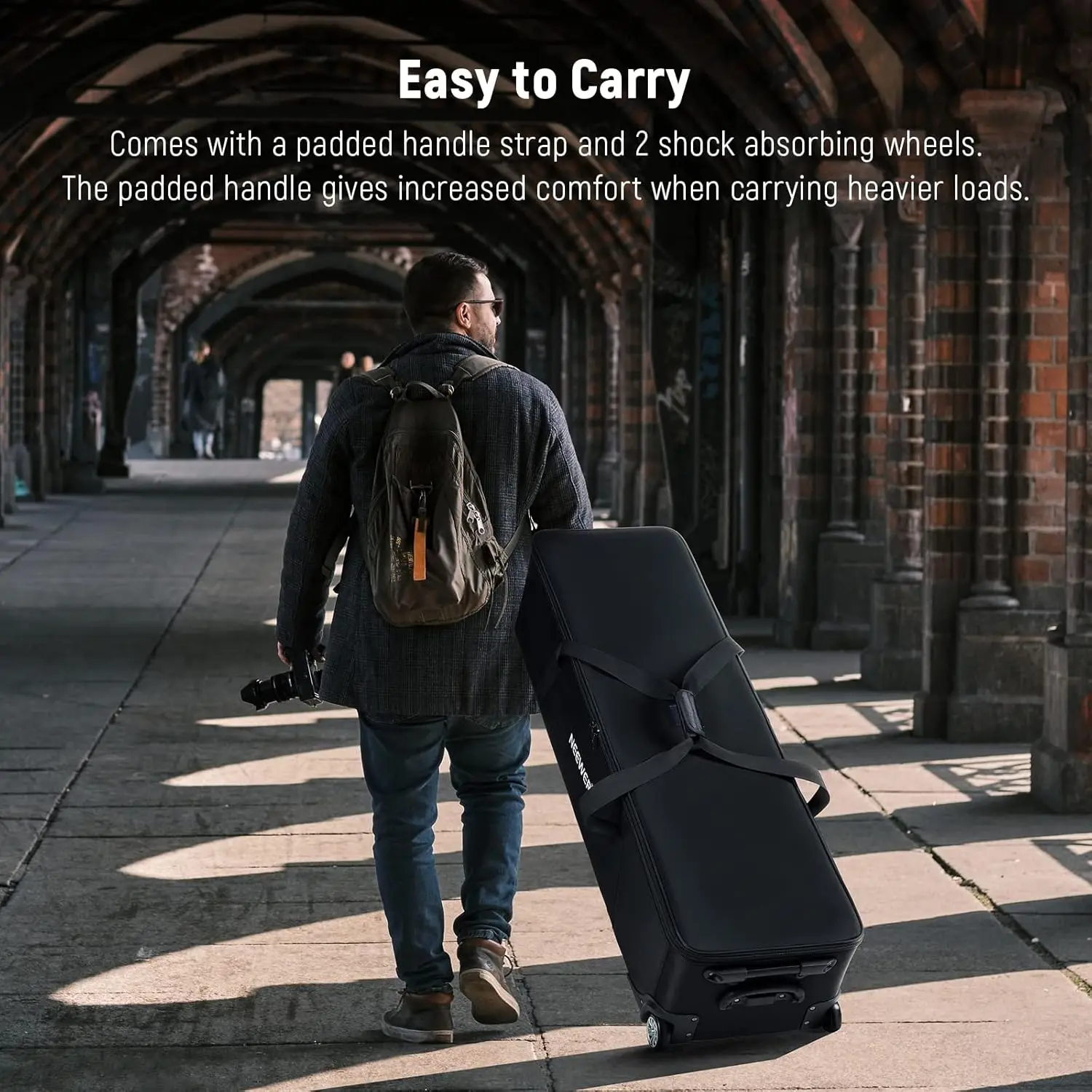 Wer C-Valise à Roulettes Noire avec Roues Robustes, Poignée et Sangles de Fixation, Support de Transport