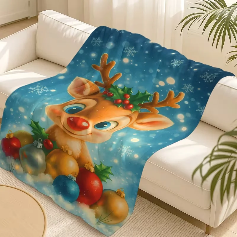 Cute Winter Snow Bunny Christmas Throw Blanket Soft Snowflake Animal Print Warm Bed Sofa Blanket Xmas Holiday Home Decor