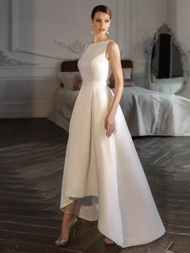 Simple Empire Wedding Dresses A Line Sleeveless Sexy Cut Out Ball Gowns Draped Satin Woman Formal Bride Party Vestidos De Novia