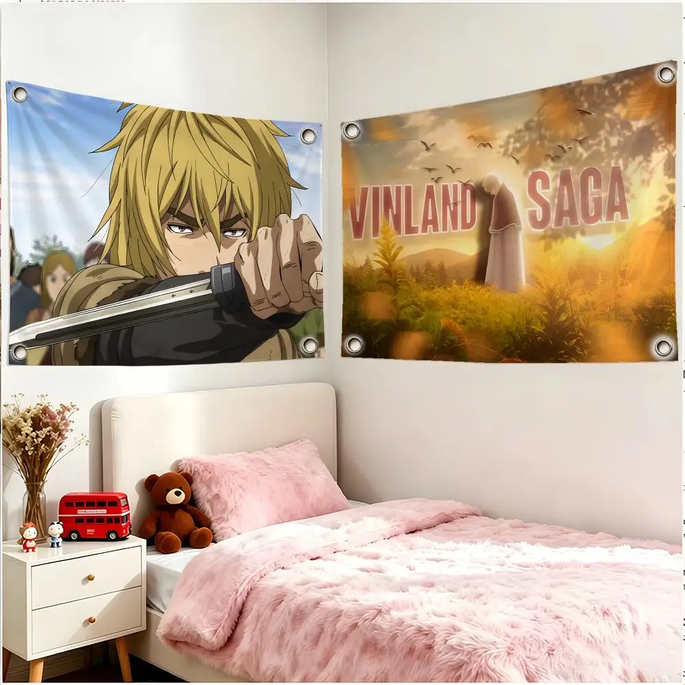Anime Historical Vinland Saga Flags Four Ring Borderless Art Decor Indoor Outdoor Use Simple Hang And Install