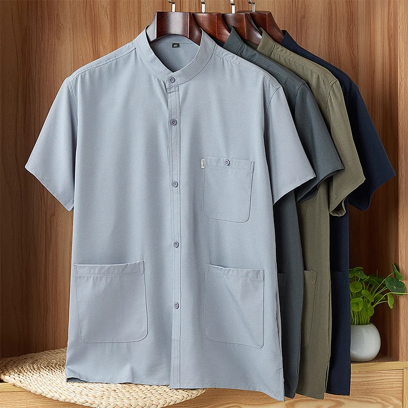 

Ice Silk f Sve irt Stand Collar Multi kets Thin Modern Sle Men's Summer Fast Dry Casual irt Polyester Fiber