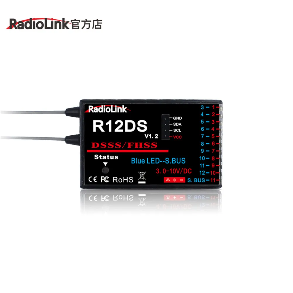 RadioLink R6DS R9DS R12DS Receiver 12CH 12 Channel 2.4Ghz For AT9 AT9S AT10 AT10 Transmitter Aircraft Aerial Photography Device