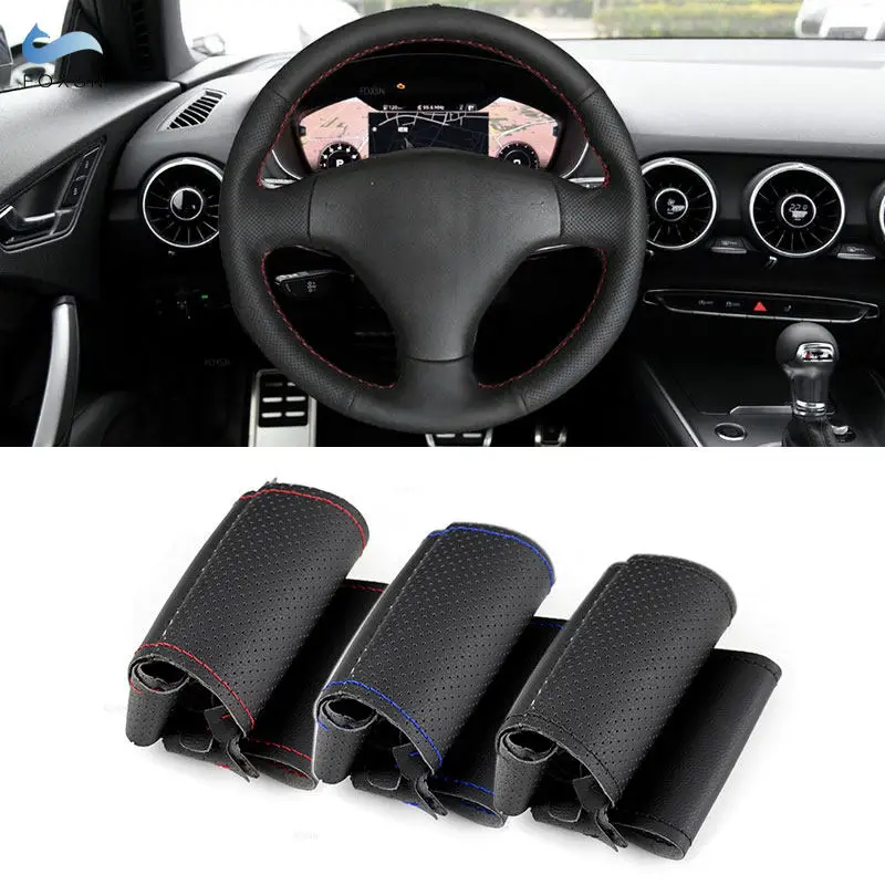 

For Audi A3 2000-2003 A4 S4 TT 2004-2006 RS 6 3-Spoke Hand-stitched Car Interior Steering Wheel Cover Perforated Leather Trim