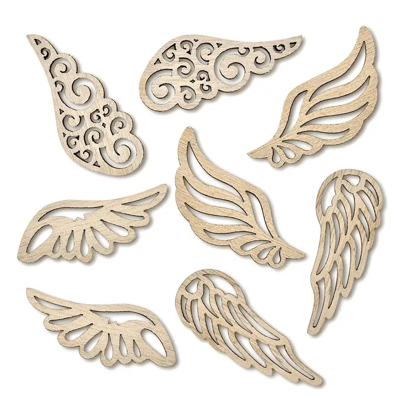 10Pcs DIY Angel Wings Wooden Chips Decorative Embellishments Crafts Scrapbooking Hand-made Graffiti Button Accessories