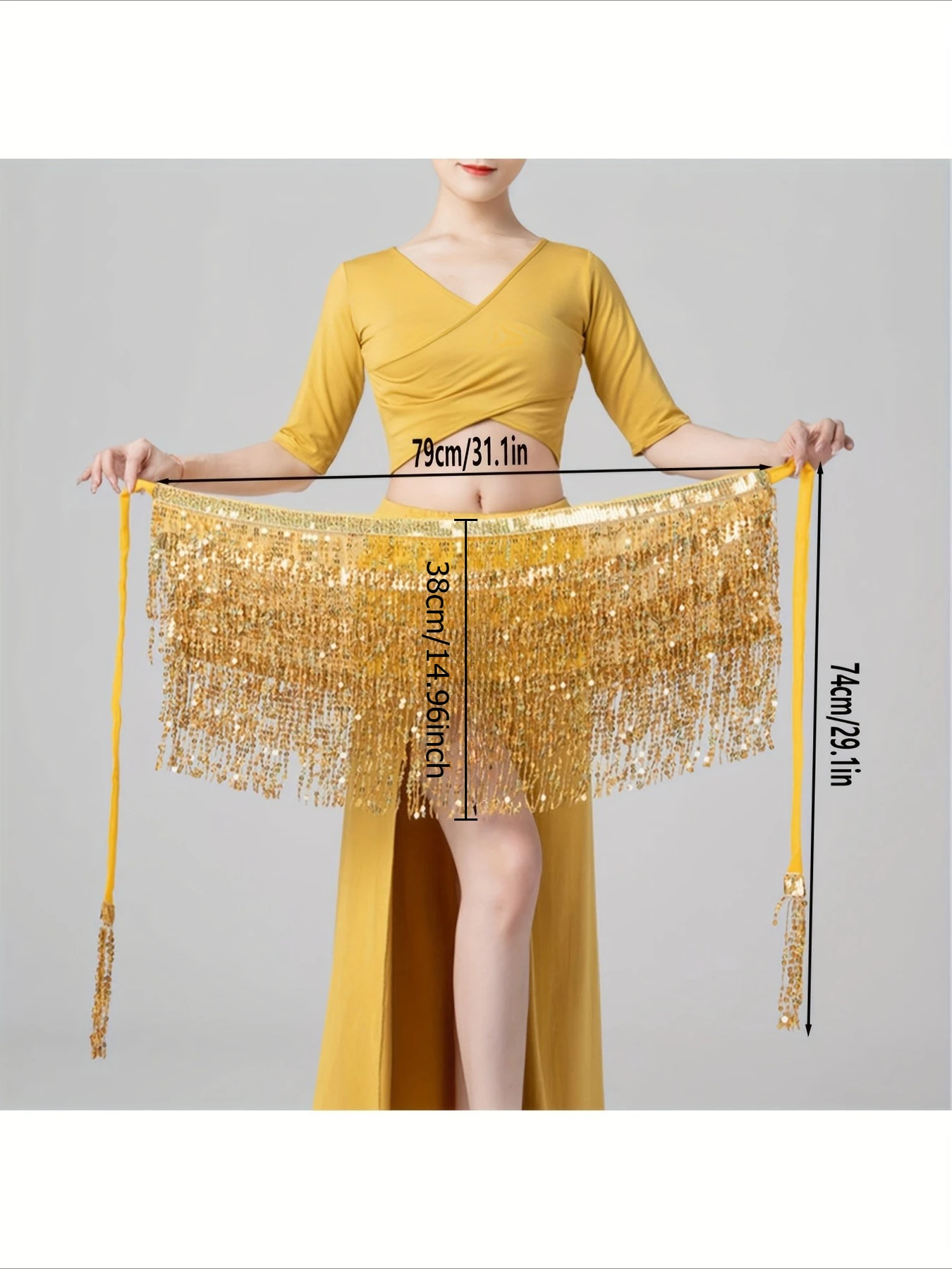 Sciarpa per fianchi da danza del ventre da donna 1 pezzo - Catena in vita con paillettes in chiffon a 4 strati per decorazioni per feste