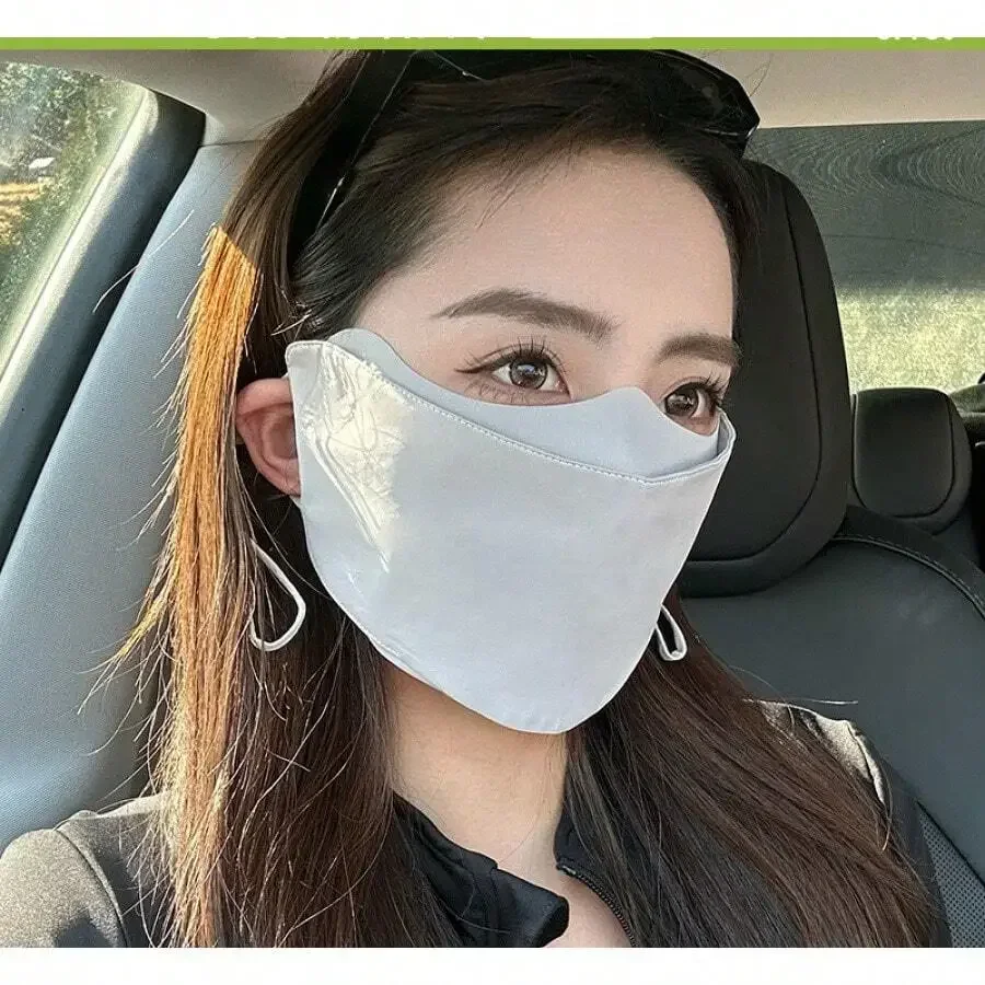 

2pcs Ice Silk Sunscreen Face Mask For Women UV Protection Eye Shield Summer Style