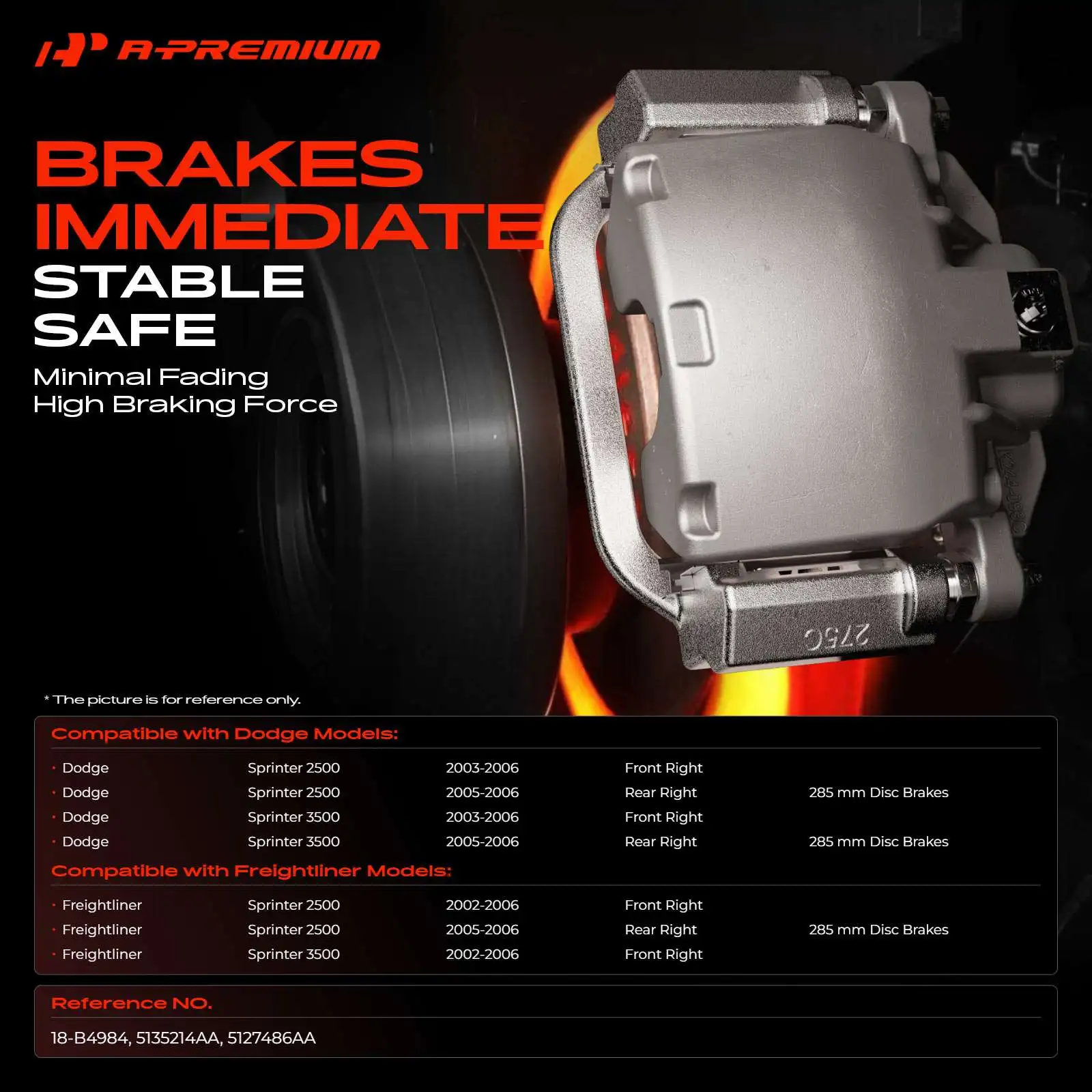 A-Premium Front or Rear Passenger Disc Brake Caliper for Dodge Sprinter 2500 Sprinter 3500 2003-2006 Freightliner Sprinter 2500