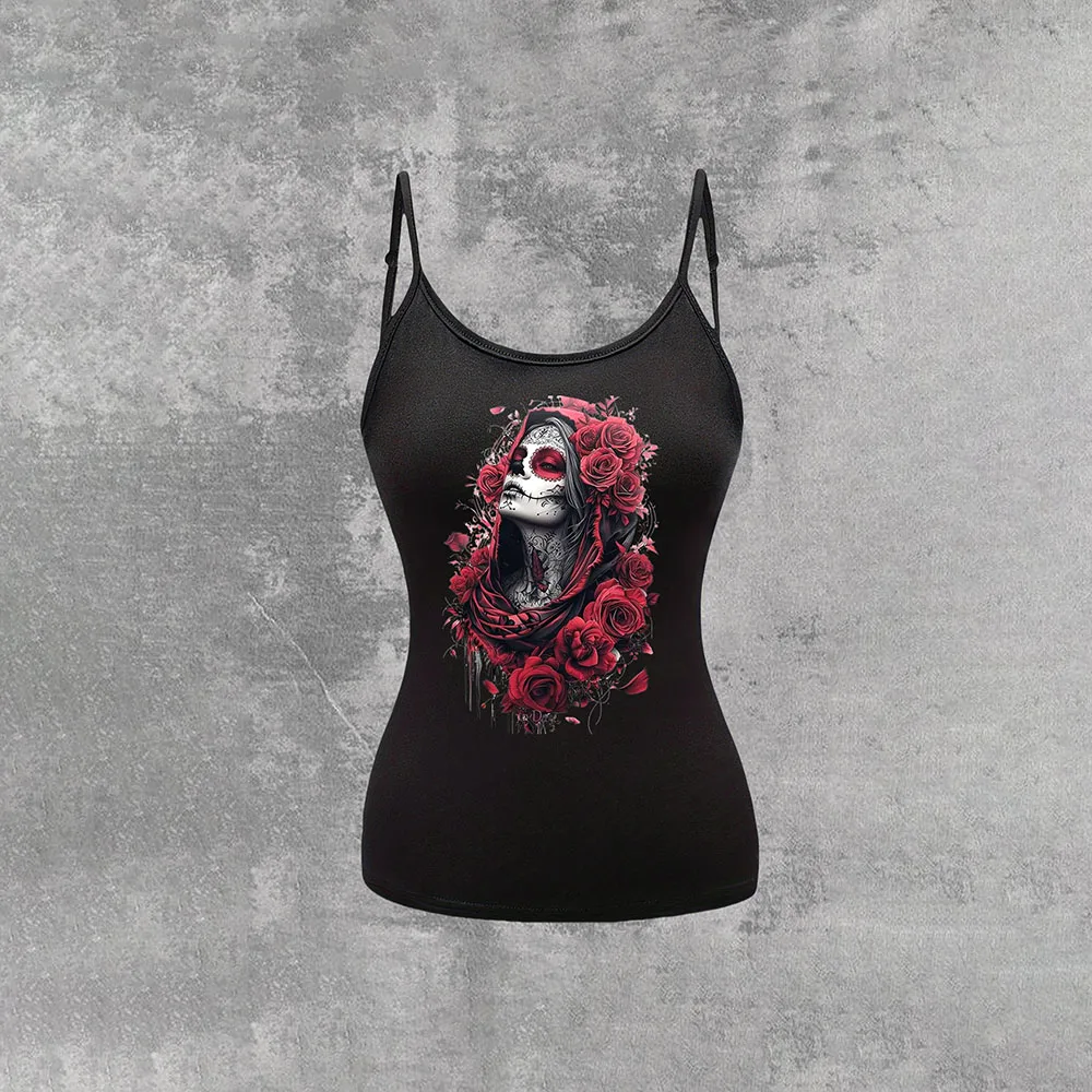 New Summer for Women Printing Tank Top Strap Slim Top Fashion Casual Breathable Micro Elastic Fabric Sleeveless Strap Top