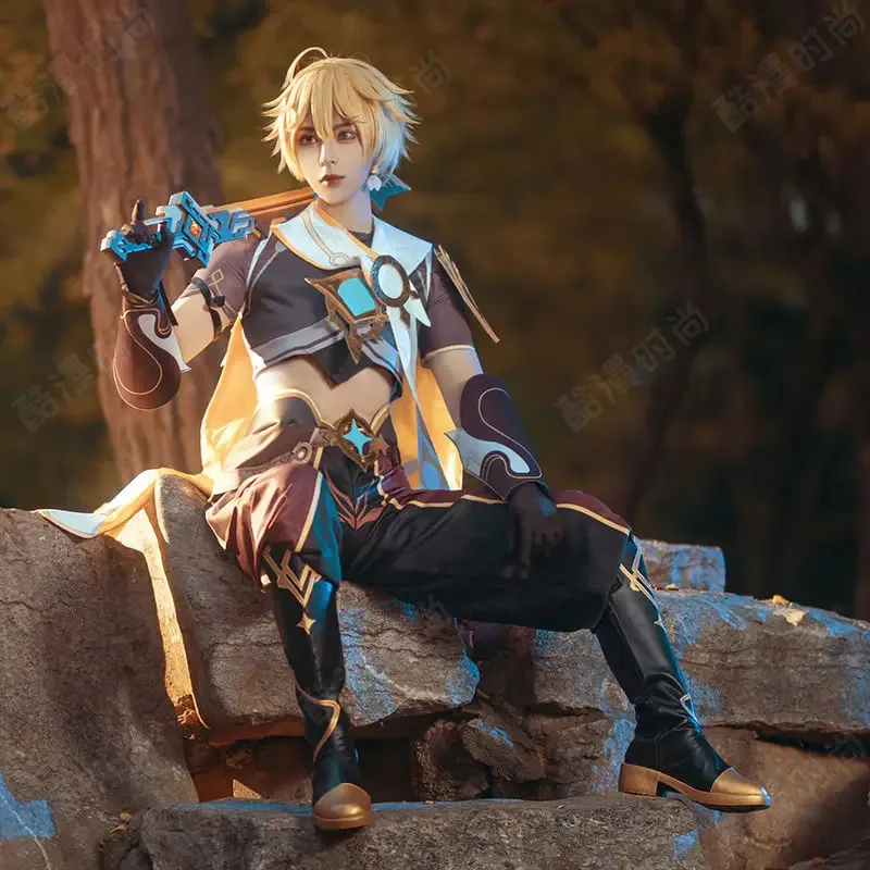 Genshin Impact Cos Air Traveler Parrucca Eroe Fratello Honor Knight Gioco Vestito Cosplay Uomini e donne Spot Anime Cosplay