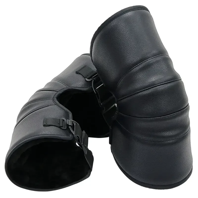 2PCS Universal Motorcycle Knee Pads, PU Leather Riding Knee Guards, Windproof Thick Warm Knee Protector for Motorbike & E-bike