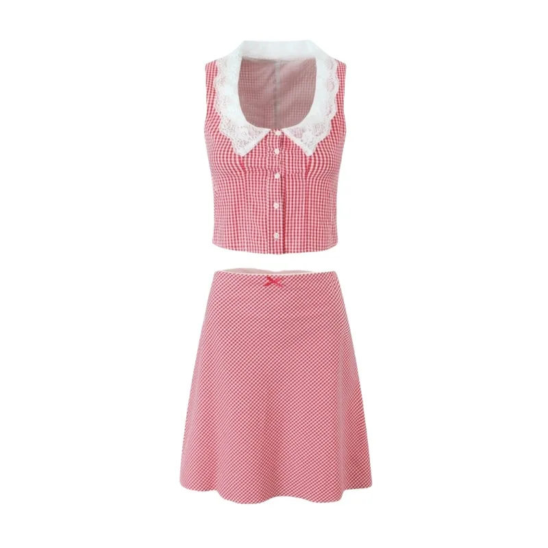 

Women Gingham Poppy and White Paloma Lace Top