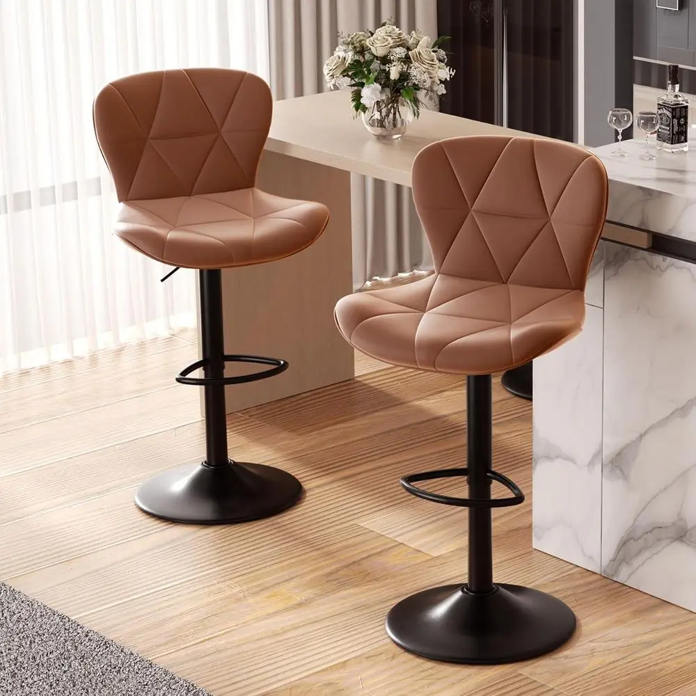 

Faux Leather Upholstered Swivel Bar Stools, Adjustable Counter Height Bar Chairs with Back for Kitchen Island, Rust