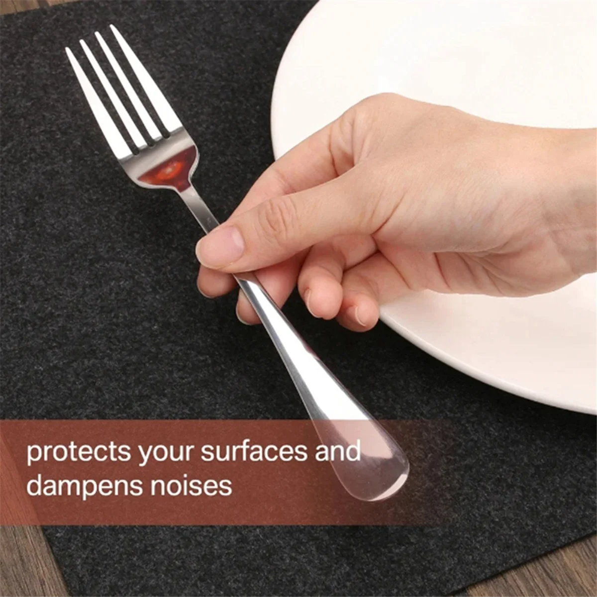 cutlery bags 7 Set Washable Felt Placemats Table Mats Glass Knife Fork Coasters Cutlery Bags Set Insulation Pads Black