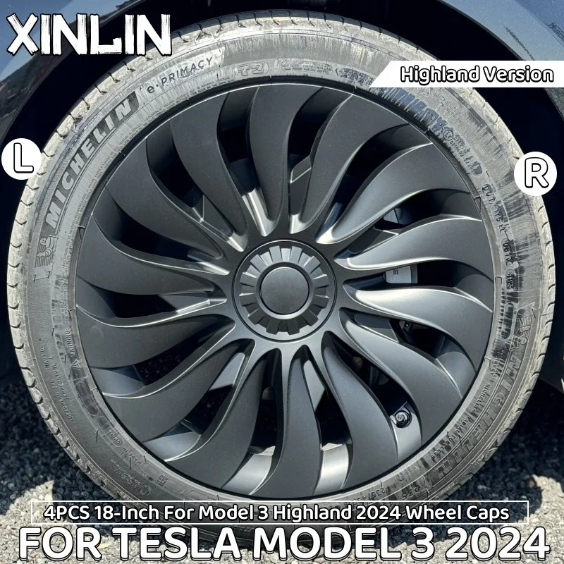 4PCS 18 Inch Symmetric Style Wheel Hub Caps Performance Replacement Wheel Full Rim Cover  For Tesla Model 3 Highland Version2024