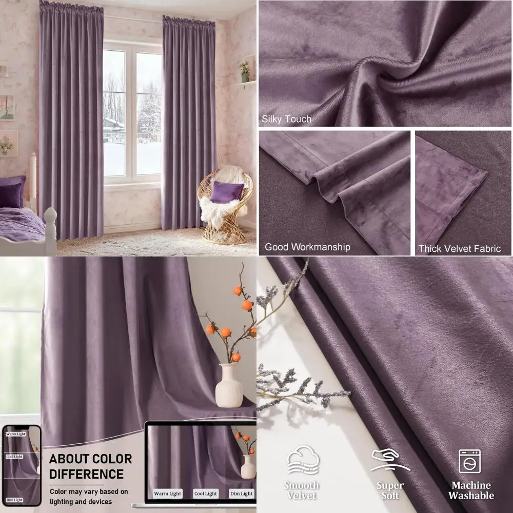 

Термоизолирующие бархатные шторы длиной 96 дюймов с карманом для карниза, шумопоглощающие, 2 панели для гостиной, 52 дюйма в ширину x 96 дюймов в длину, в комплекте